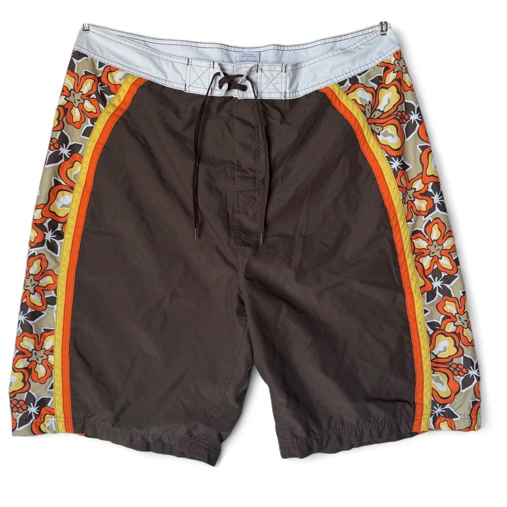 Old Navy Mens Y2K Brown Orange Floral Swim Trunks Board Shorts XXL 473618